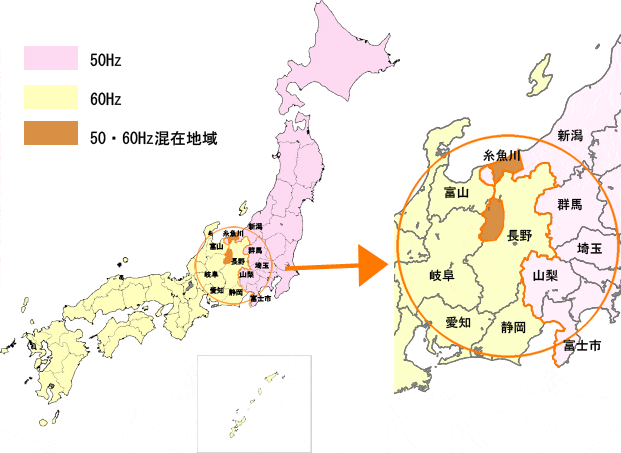 日本の電源周波数・地図